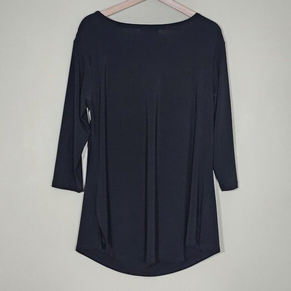 Sympli Top Women 12 Black Shawl Round Neck 3/4 Sleeve Lagenlook Drapey Goth - Picture 12 of 12